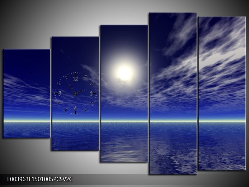 Klok schilderij Zee | Blauw, Wit | 150x100cm 5Luik