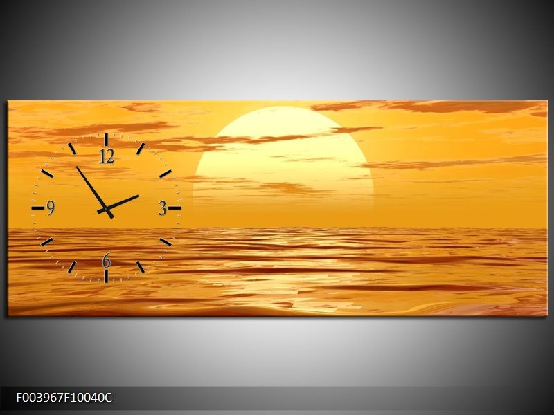 Klok schilderij Zonsondergang | Geel, Oranje, Bruin | 100x40cm 1Luik