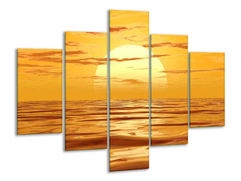 Canvas schilderij Zonsondergang | Geel, Oranje, Bruin | 100x70cm 5Luik