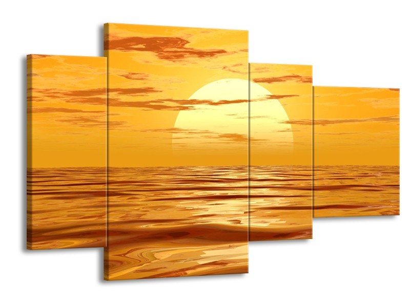 Glas schilderij Zonsondergang | Geel, Oranje, Bruin | 120x75cm 4Luik