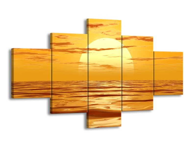 Canvas schilderij Zonsondergang | Geel, Oranje, Bruin | 125x70cm 5Luik