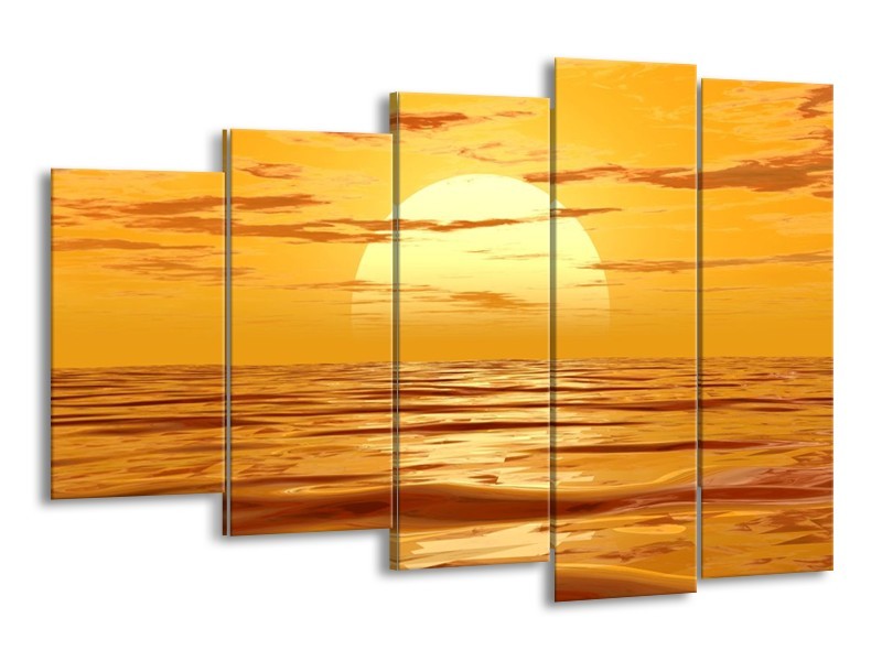 Canvas schilderij Zonsondergang | Geel, Oranje, Bruin | 150x100cm 5Luik