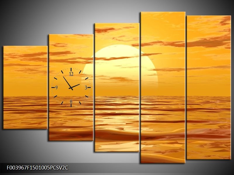 Klok schilderij Zonsondergang | Geel, Oranje, Bruin | 150x100cm 5Luik