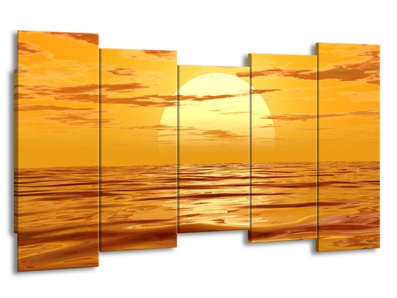 Canvas schilderij Zonsondergang | Geel, Oranje, Bruin | 150x80cm 5Luik