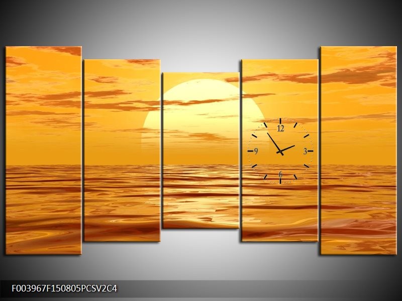 Klok schilderij Zonsondergang | Geel, Oranje, Bruin | 150x80cm 5Luik