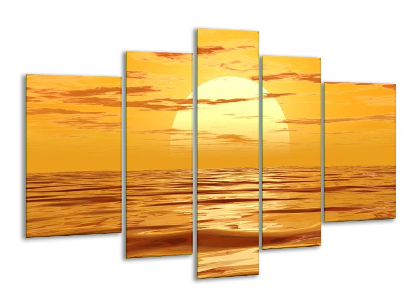 Canvas schilderij Zonsondergang | Geel, Oranje, Bruin | 170x100cm 5Luik