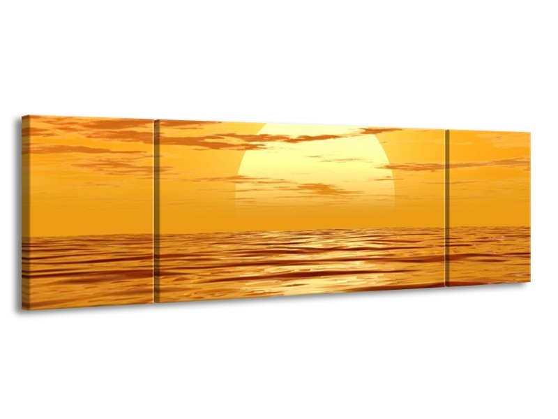Glas schilderij Zonsondergang | Geel, Oranje, Bruin | 170x50cm 3Luik