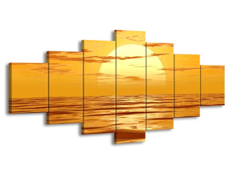 Glas schilderij Zonsondergang | Geel, Oranje, Bruin | 210x100cm 7Luik