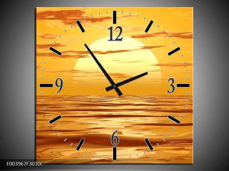 Klok schilderij Zonsondergang | Geel, Oranje, Bruin | 30x30cm 1Luik