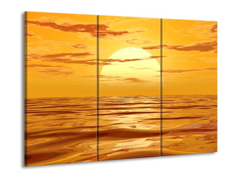 Canvas schilderij Zonsondergang | Geel, Oranje, Bruin | 90x60cm 3Luik