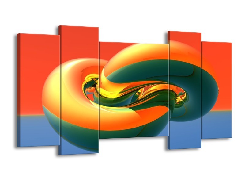 Canvas schilderij Abstract | Goud, Groen, Rood | 120x65 5Luik