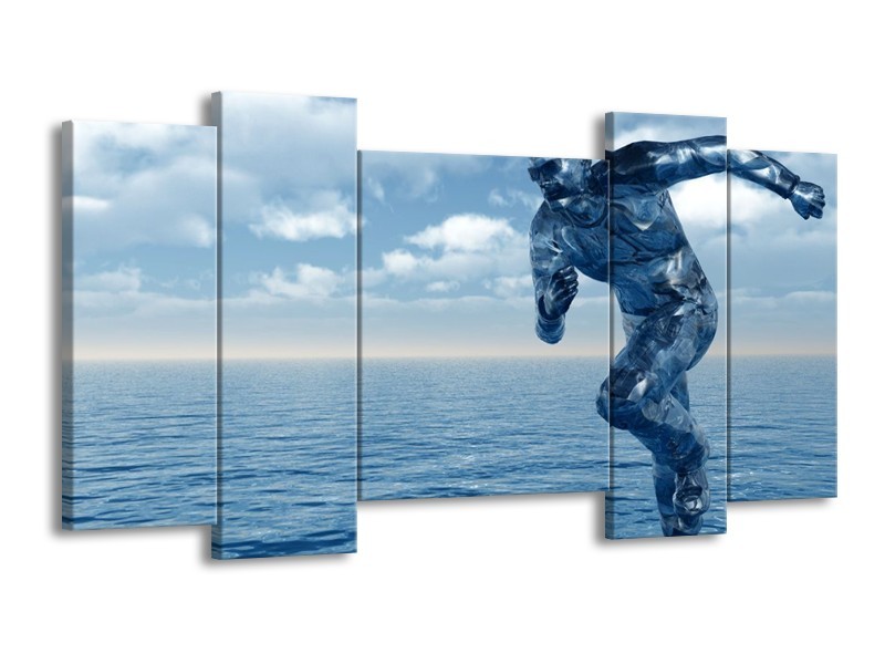 Canvas schilderij Abstract | Blauw, Wit, Grijs | 120x65 5Luik