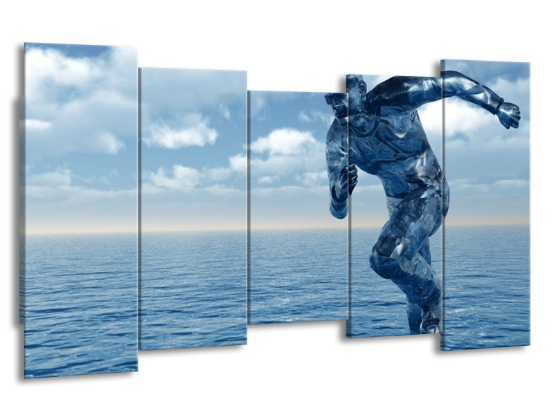 Glas schilderij Abstract | Blauw, Wit, Grijs | 150x80cm 5Luik