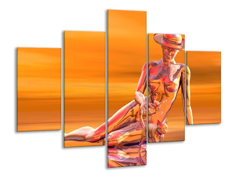 Glas schilderij Abstract | Oranje, Grijs, Geel | 100x70cm 5Luik