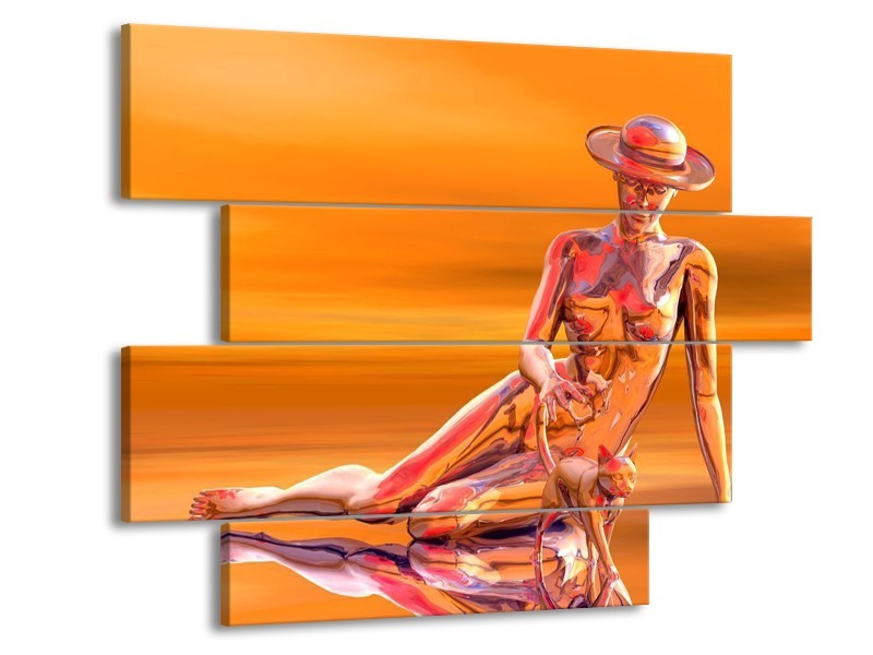 Canvas schilderij Abstract | Oranje, Grijs, Geel | 115x85cm 4Luik
