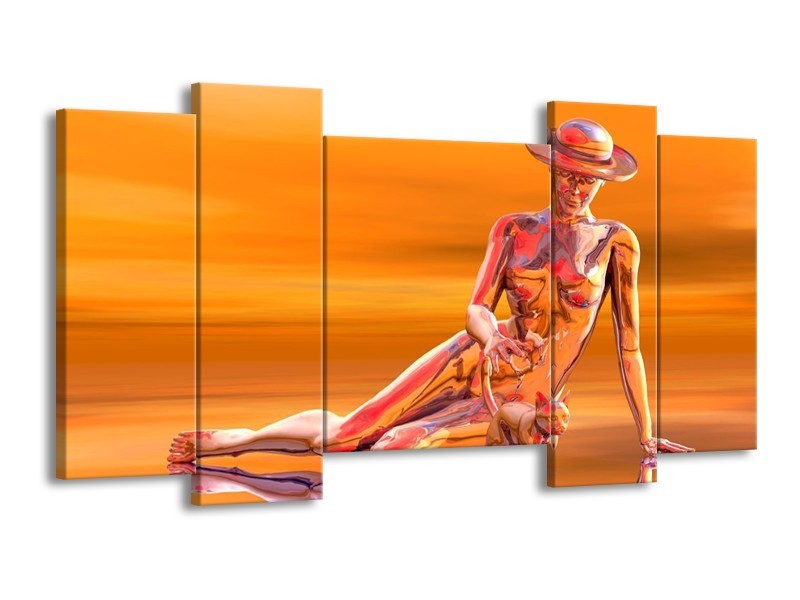 Canvas schilderij Abstract | Oranje, Grijs, Geel | 120x65 5Luik