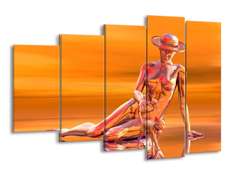 Glas schilderij Abstract | Oranje, Grijs, Geel | 150x100cm 5Luik