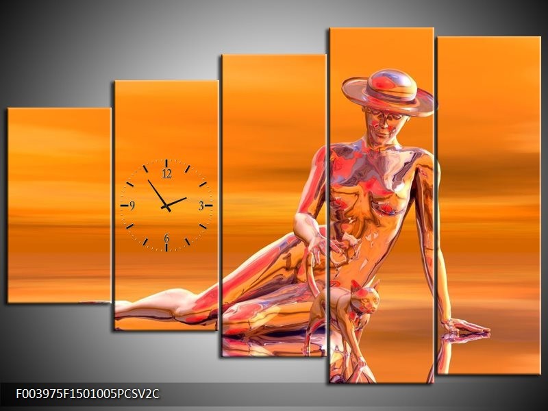 Klok schilderij Abstract | Oranje, Grijs, Geel | 150x100cm 5Luik