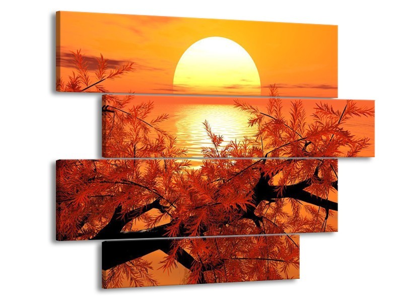 Canvas schilderij Natuur | Oranje, Geel, Zwart | 115x85cm 4Luik