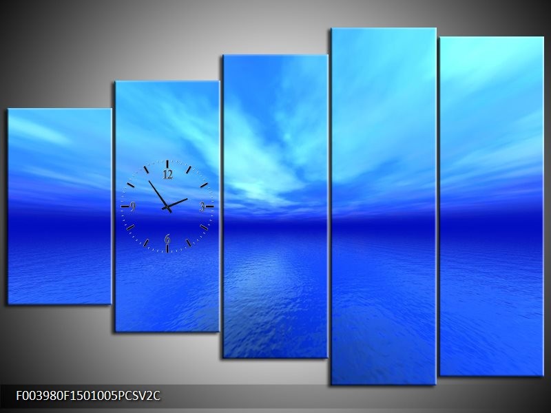 Klok schilderij Natuur | Blauw, Wit | 150x100cm 5Luik