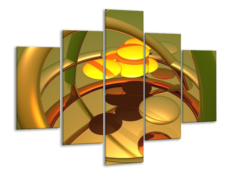 Glas schilderij Abstract | Goud, Geel, Bruin | 100x70cm 5Luik