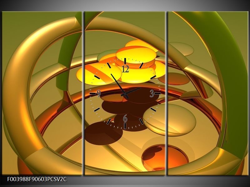 Klok schilderij Abstract | Goud, Geel, Bruin | 90x60cm 3Luik