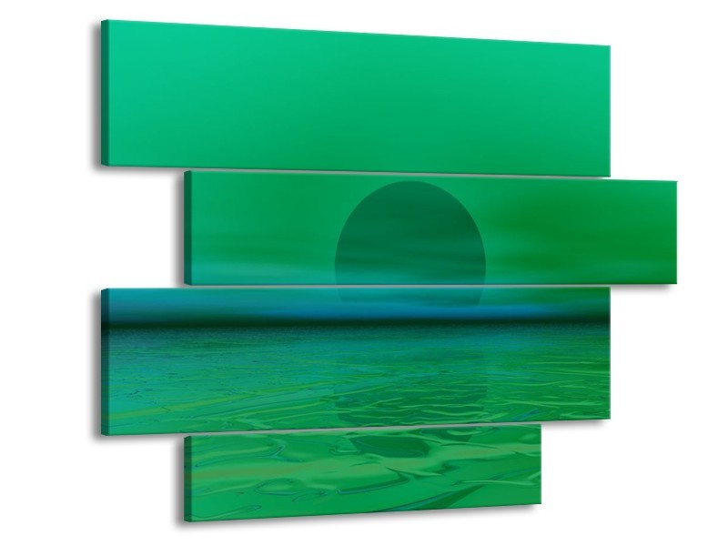 Canvas schilderij Zonsondergang | Groen, Blauw | 115x85cm 4Luik