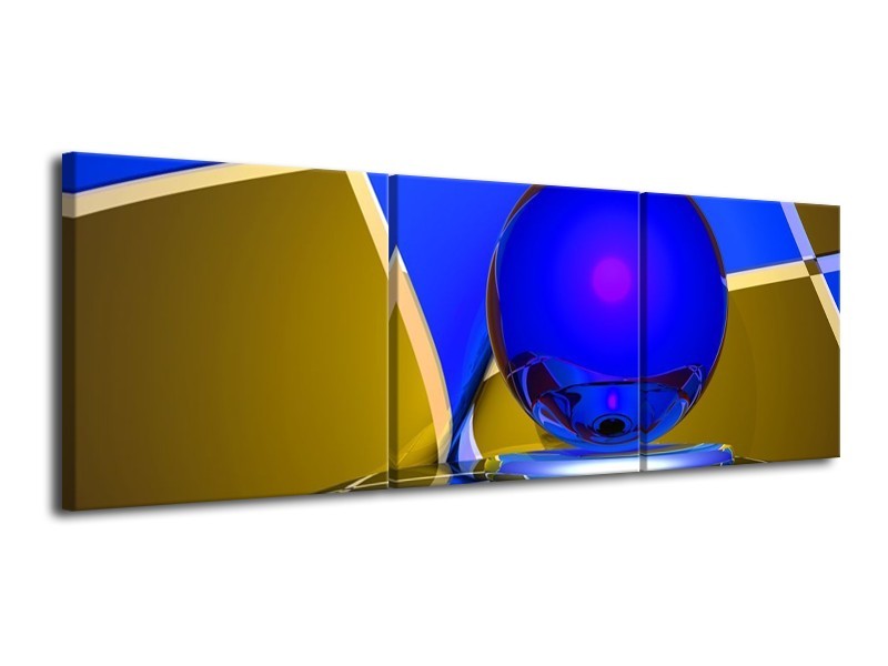 Glas schilderij Abstract | Blauw, Geel, Grijs | 120x40cm 3Luik