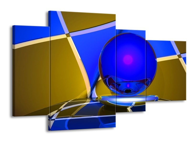 Glas schilderij Abstract | Blauw, Geel, Grijs | 120x75cm 4Luik