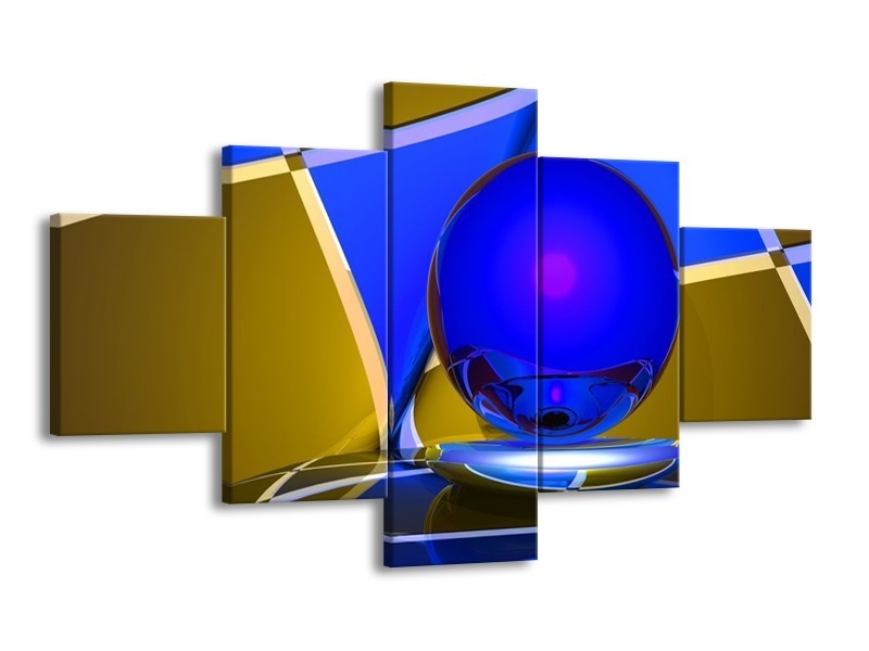 Glas schilderij Abstract | Blauw, Geel, Grijs | 125x70cm 5Luik