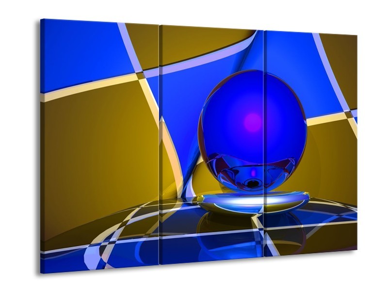 Glas schilderij Abstract | Blauw, Geel, Grijs | 90x60cm 3Luik