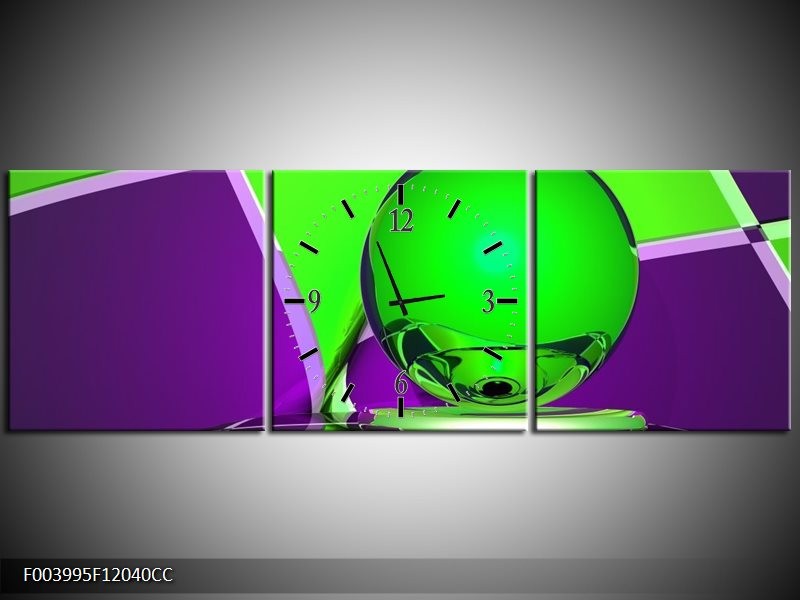 Klok schilderij Abstract | Paars, Groen | 120x40cm 3Luik