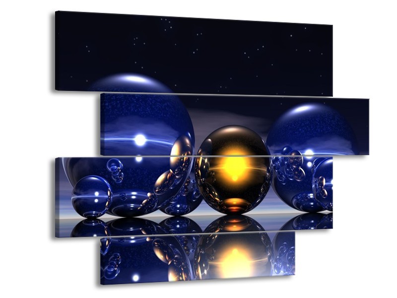 Canvas schilderij Abstract | Blauw, Geel, Zwart | 115x85cm 4Luik