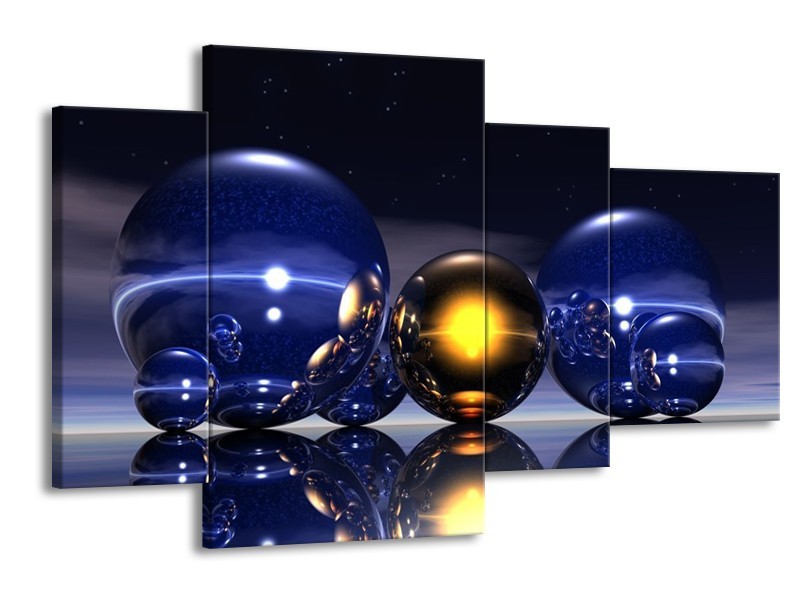 Glas schilderij Abstract | Blauw, Geel, Zwart | 120x75cm 4Luik
