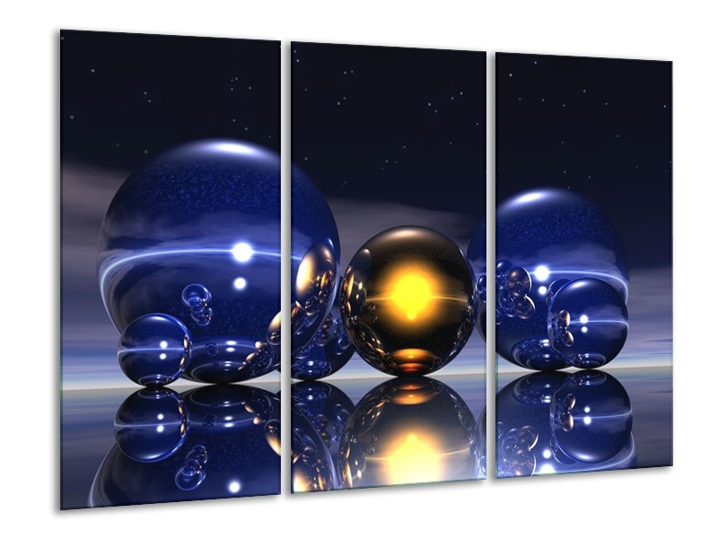 Glas schilderij Abstract | Blauw, Geel, Zwart | 120x80cm 3Luik