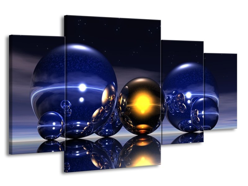 Glas schilderij Abstract | Blauw, Geel, Zwart | 160x90cm 4Luik