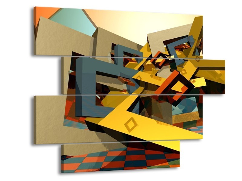Canvas schilderij Abstract | Geel, Grijs, Zwart | 115x85cm 4Luik