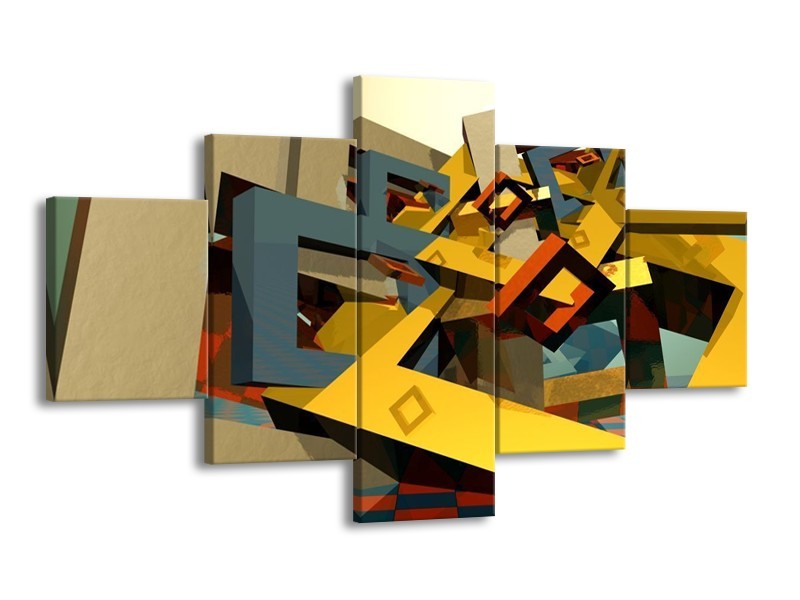 Glas schilderij Abstract | Geel, Grijs, Zwart | 125x70cm 5Luik