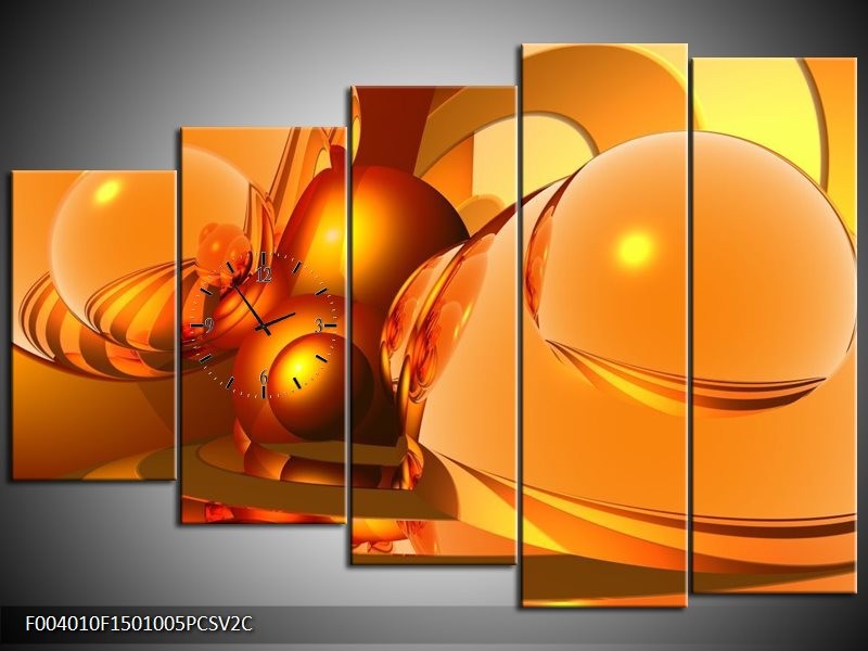 Klok schilderij Abstract | Geel, Goud, Oranje | 150x100cm 5Luik