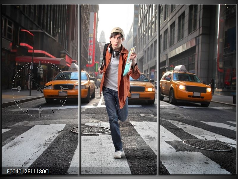 Klok schilderij Straat | Geel, Oranje, Grijs | 111x80cm 3Luik