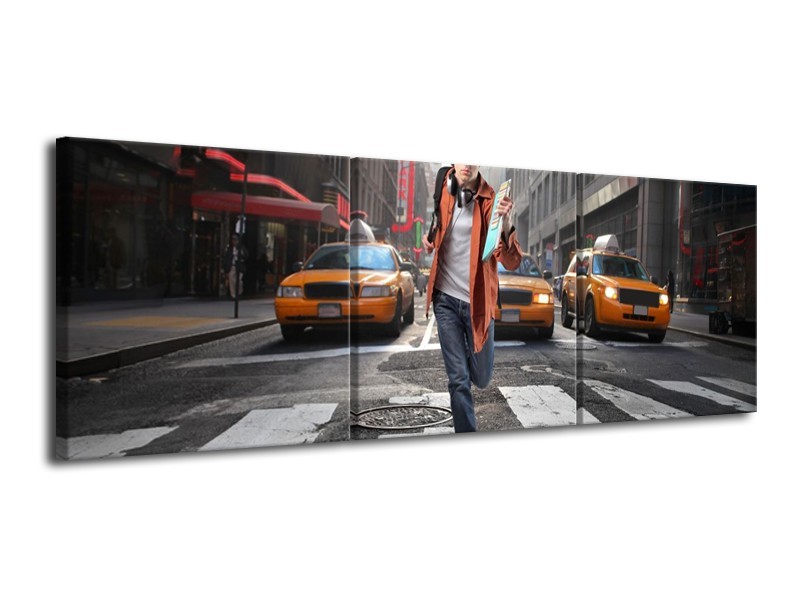 Canvas schilderij Straat | Geel, Oranje, Grijs | 120x40cm 3Luik