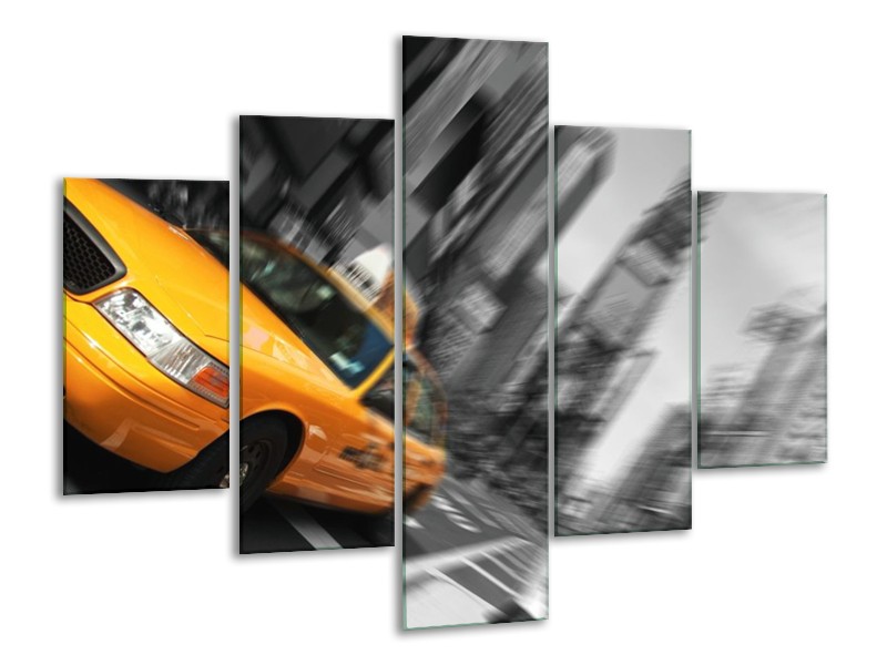 Glas schilderij Auto | Geel, Grijs, Zwart | 100x70cm 5Luik