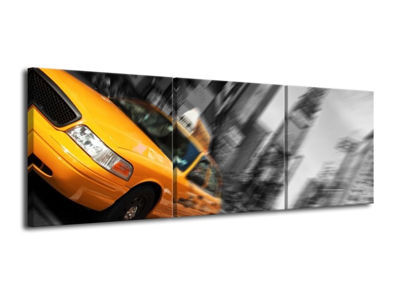 Canvas schilderij Auto | Geel, Grijs, Zwart | 120x40cm 3Luik
