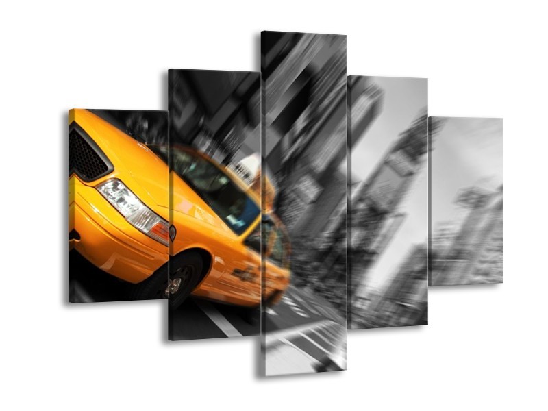 Canvas schilderij Auto | Geel, Grijs, Zwart | 150x105cm 5Luik