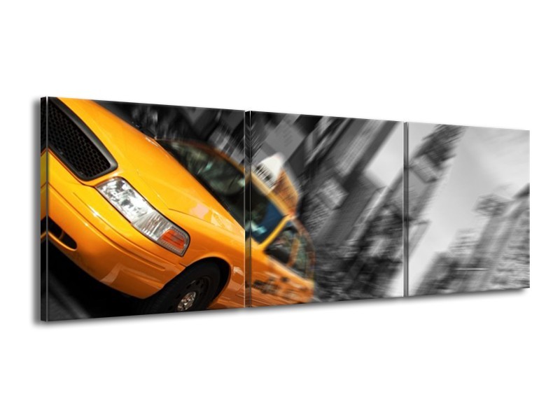 Glas schilderij Auto | Geel, Grijs, Zwart | 150x50cm 3Luik