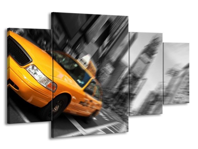 Glas schilderij Auto | Geel, Grijs, Zwart | 160x90cm 4Luik