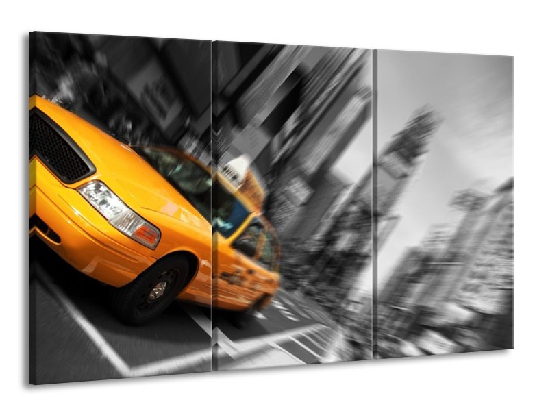 Canvas schilderij Auto | Geel, Grijs, Zwart | 165x100cm 3Luik