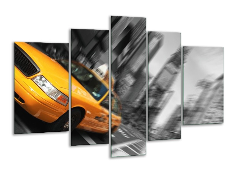 Glas schilderij Auto | Geel, Grijs, Zwart | 170x100cm 5Luik
