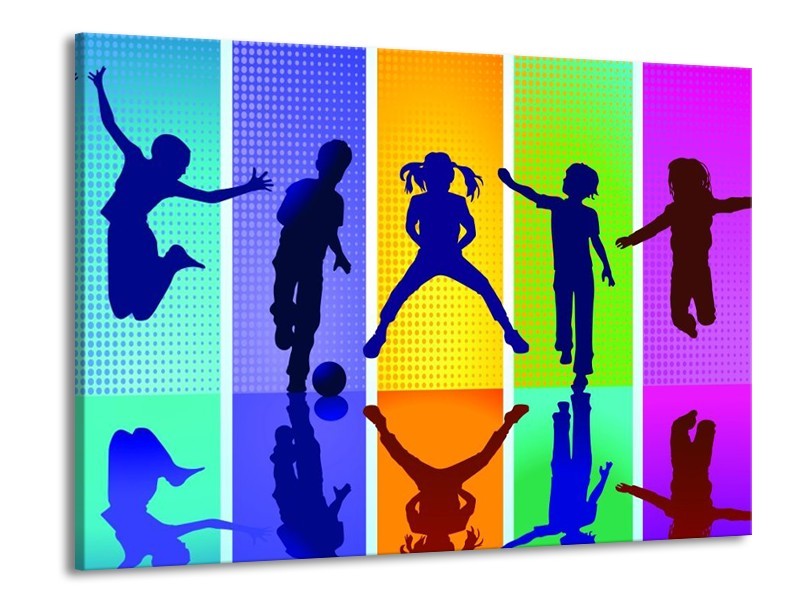 Canvas schilderij Springen | Blauw, Geel, Groen | 100x70cm 1Luik