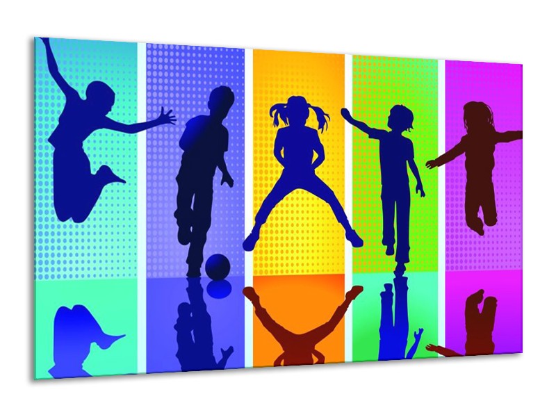 Canvas schilderij Springen | Blauw, Geel, Groen | 120x70cm 1Luik